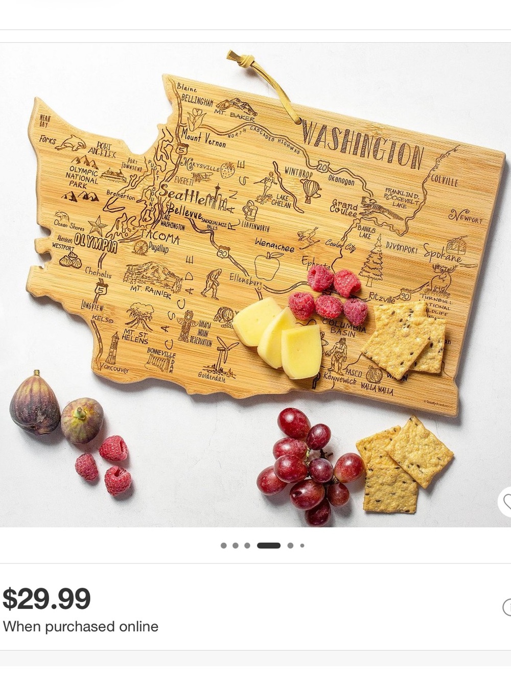 Totally Bamboo Destination Washington State State-Shaped Serving Cutting Board
